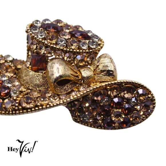 Vintage Hat Pin Brooch w Pave Golden and Clear Rhinestones 2" Across - Hey Viv - Picture 4 of 5